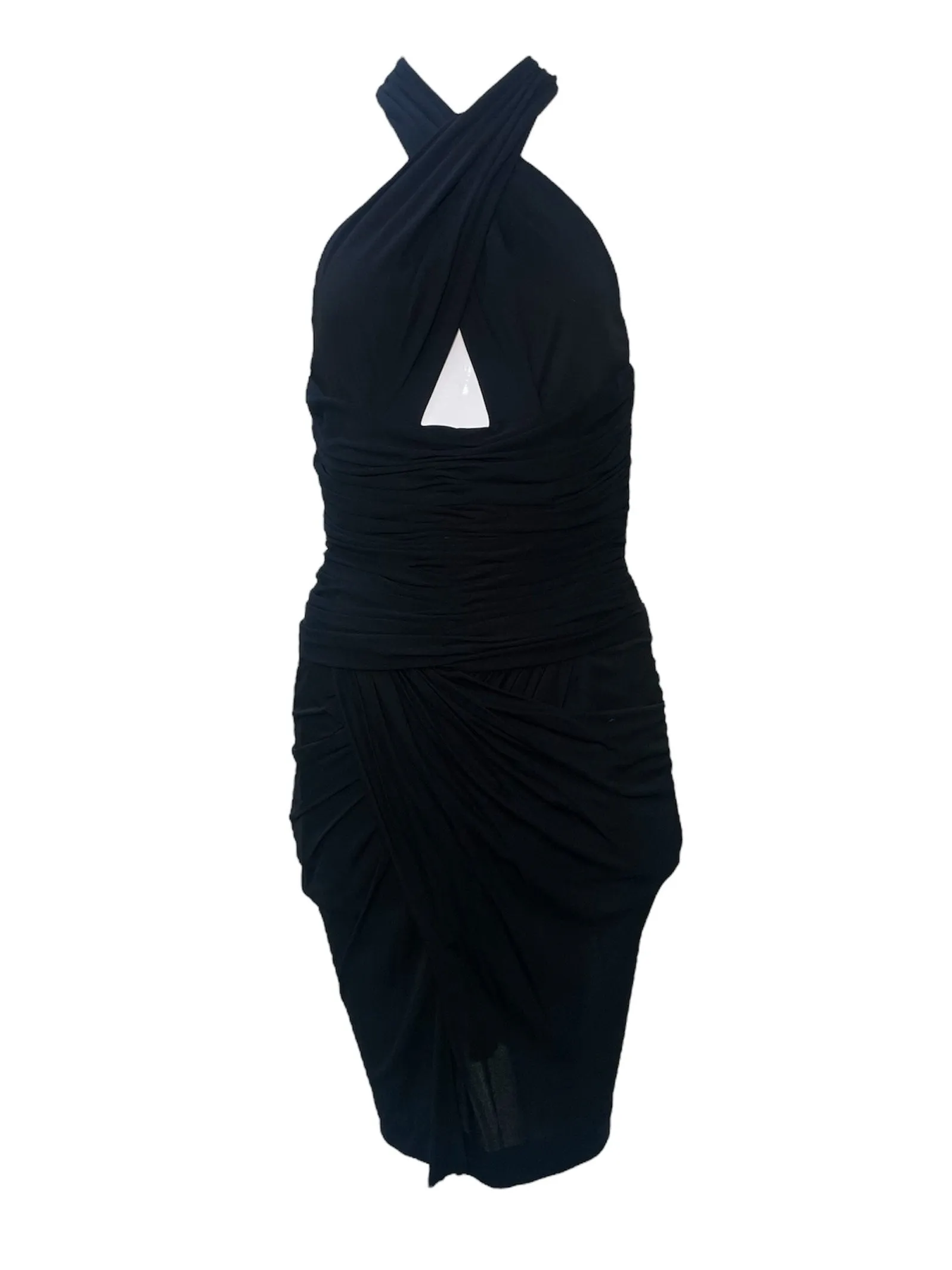 Vicky Tiel 80s Black Jersey Halter Neck Body Con Cocktail  Dress