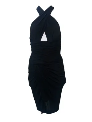Vicky Tiel 80s Black Jersey Halter Neck Body Con Cocktail  Dress