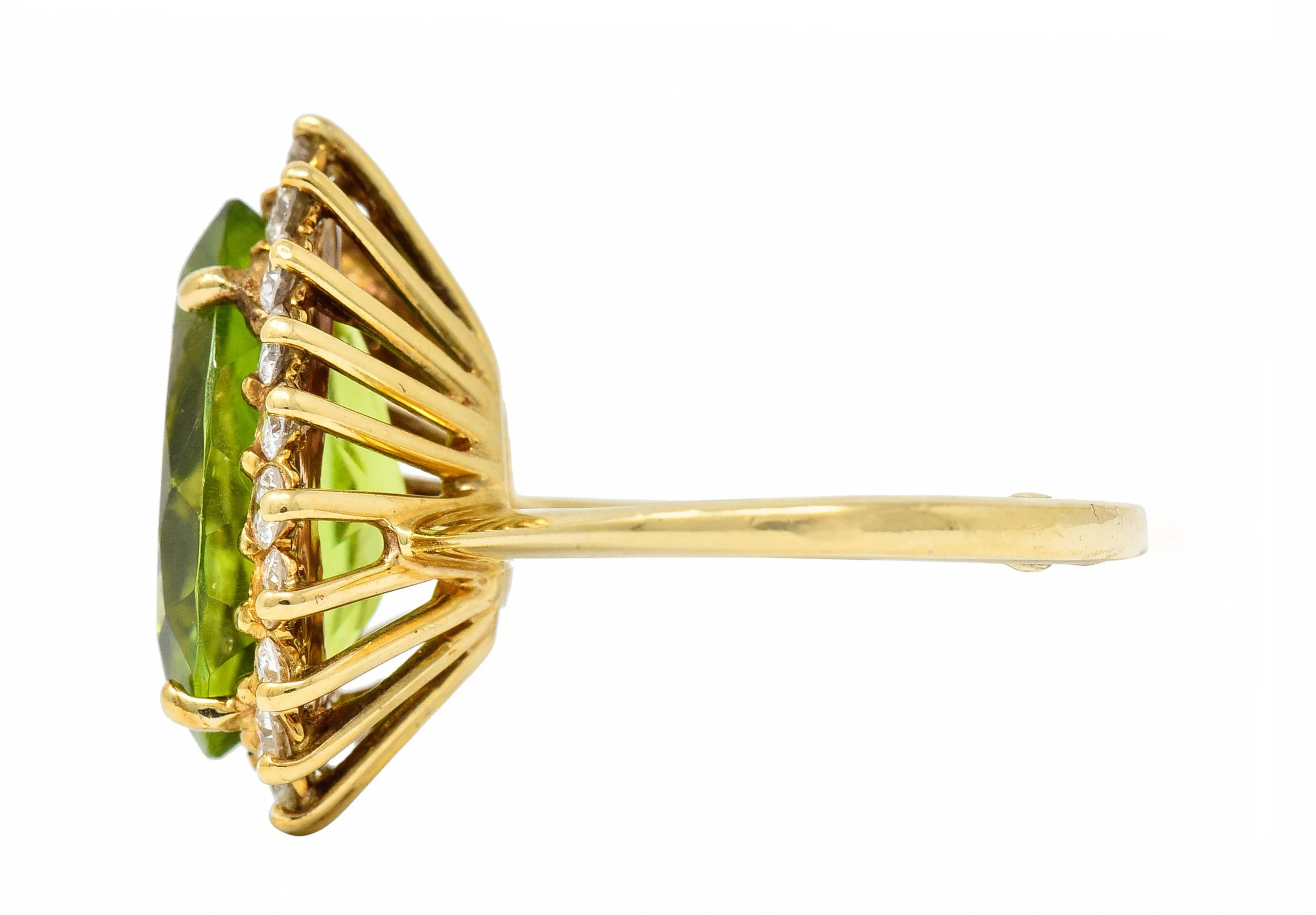 Vintage 5.60 CTW Peridot Diamond 14 Karat Gold Pear Cluster Ring