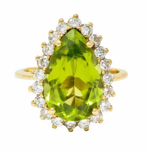 Vintage 5.60 CTW Peridot Diamond 14 Karat Gold Pear Cluster Ring