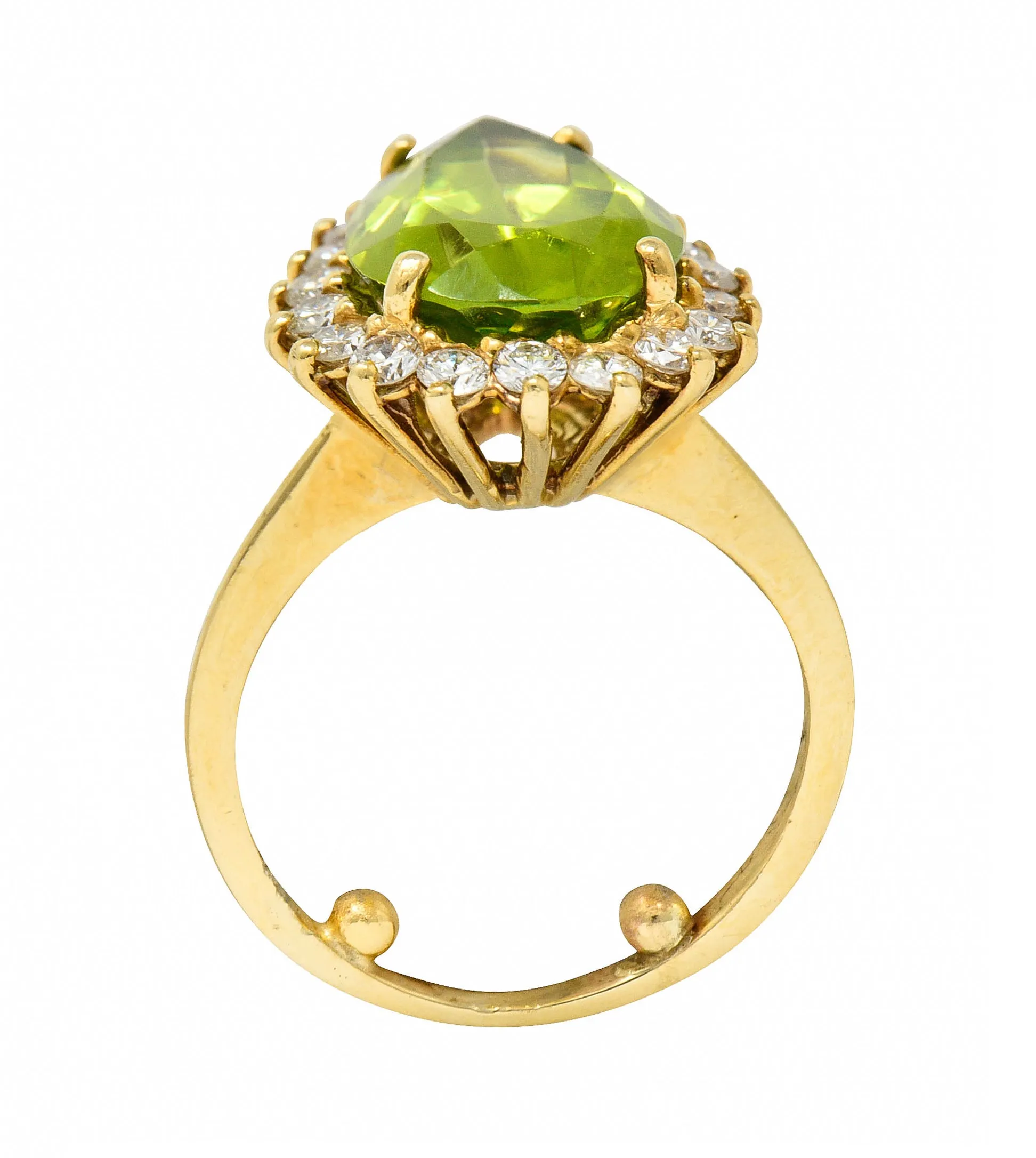 Vintage 5.60 CTW Peridot Diamond 14 Karat Gold Pear Cluster Ring