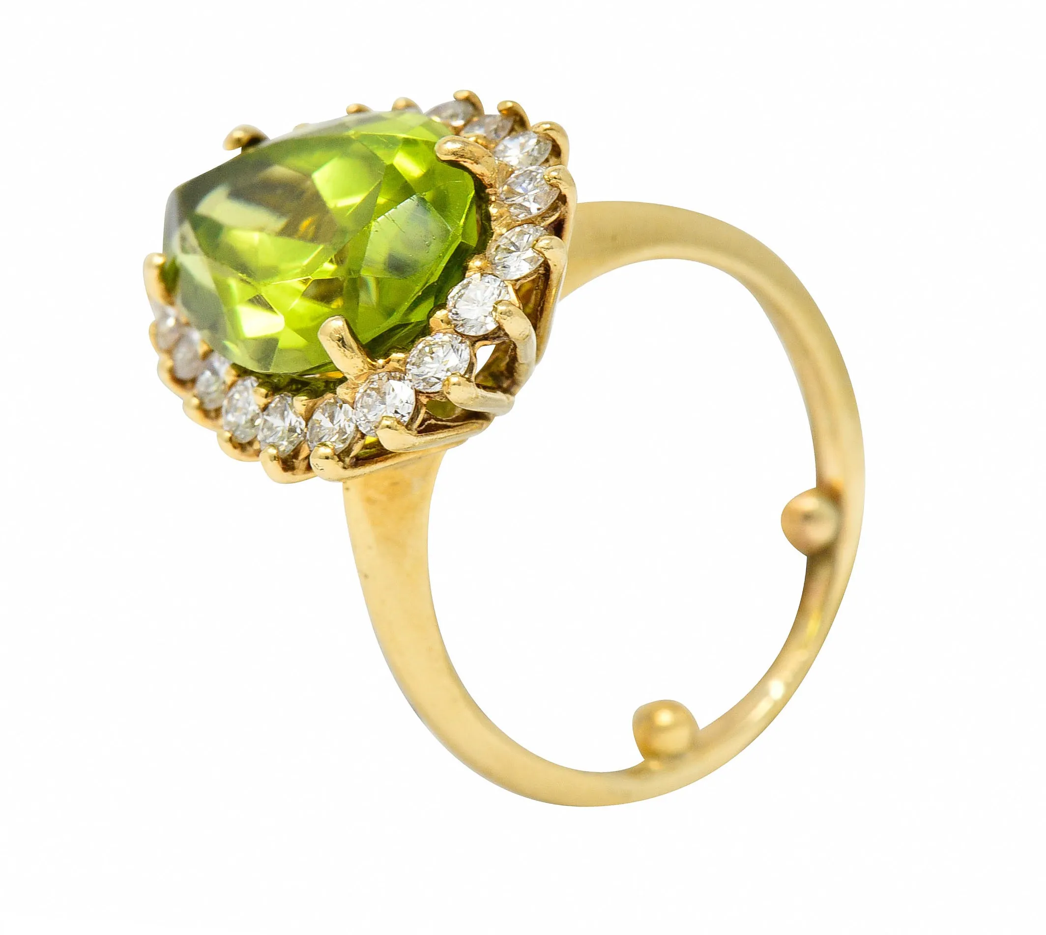 Vintage 5.60 CTW Peridot Diamond 14 Karat Gold Pear Cluster Ring