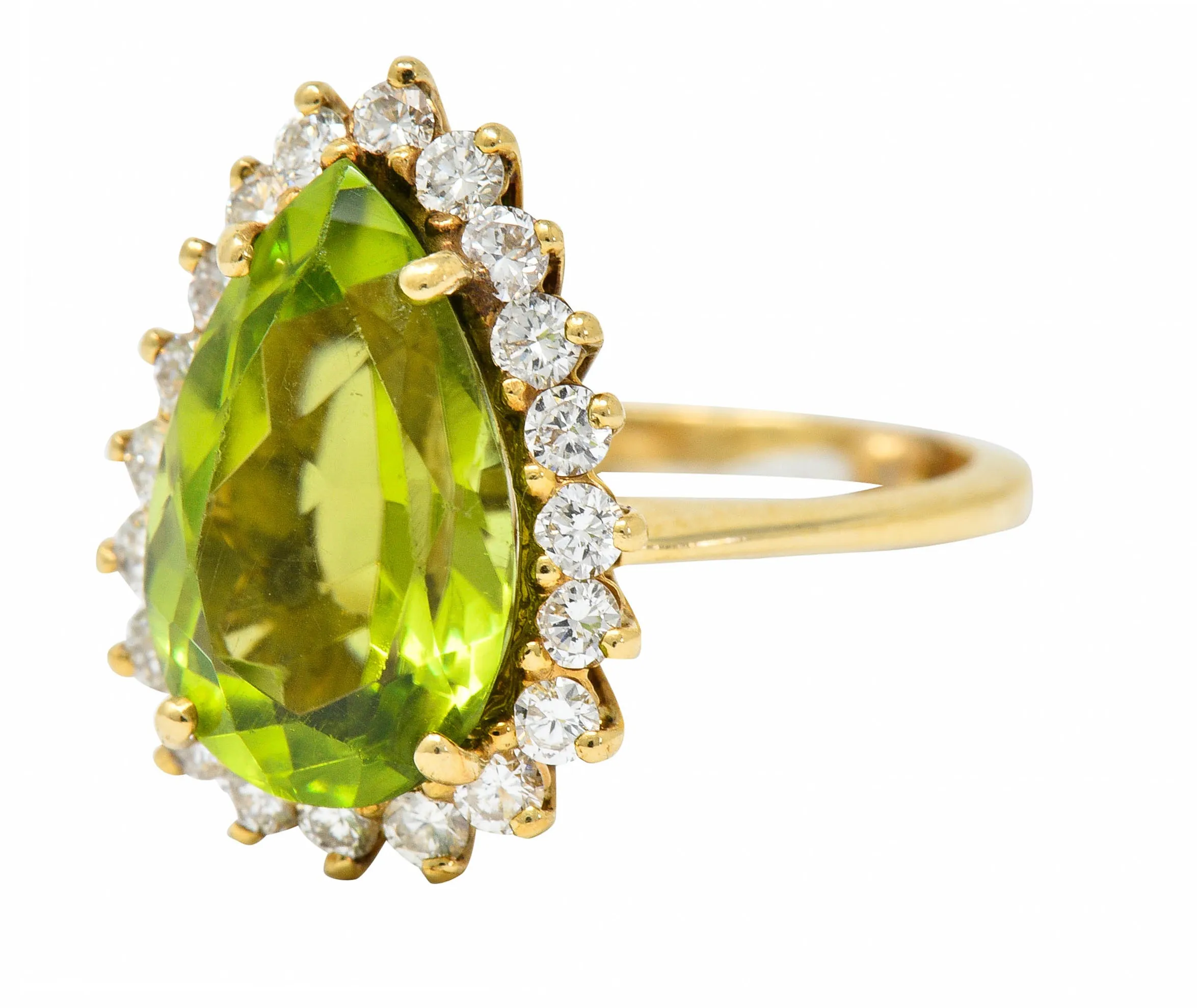 Vintage 5.60 CTW Peridot Diamond 14 Karat Gold Pear Cluster Ring
