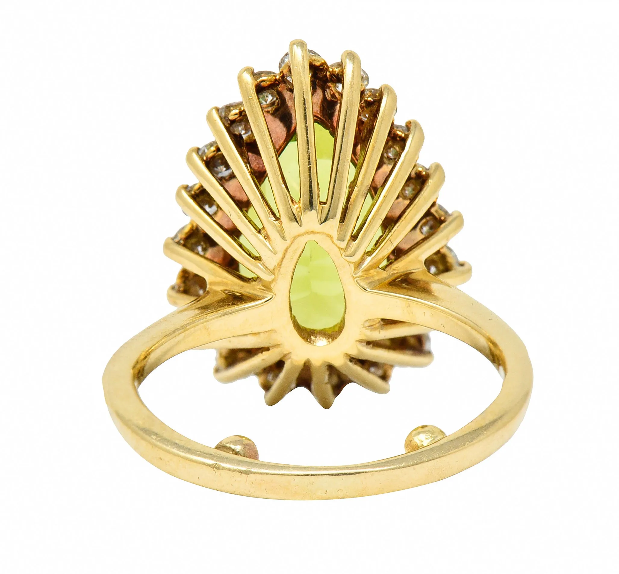 Vintage 5.60 CTW Peridot Diamond 14 Karat Gold Pear Cluster Ring