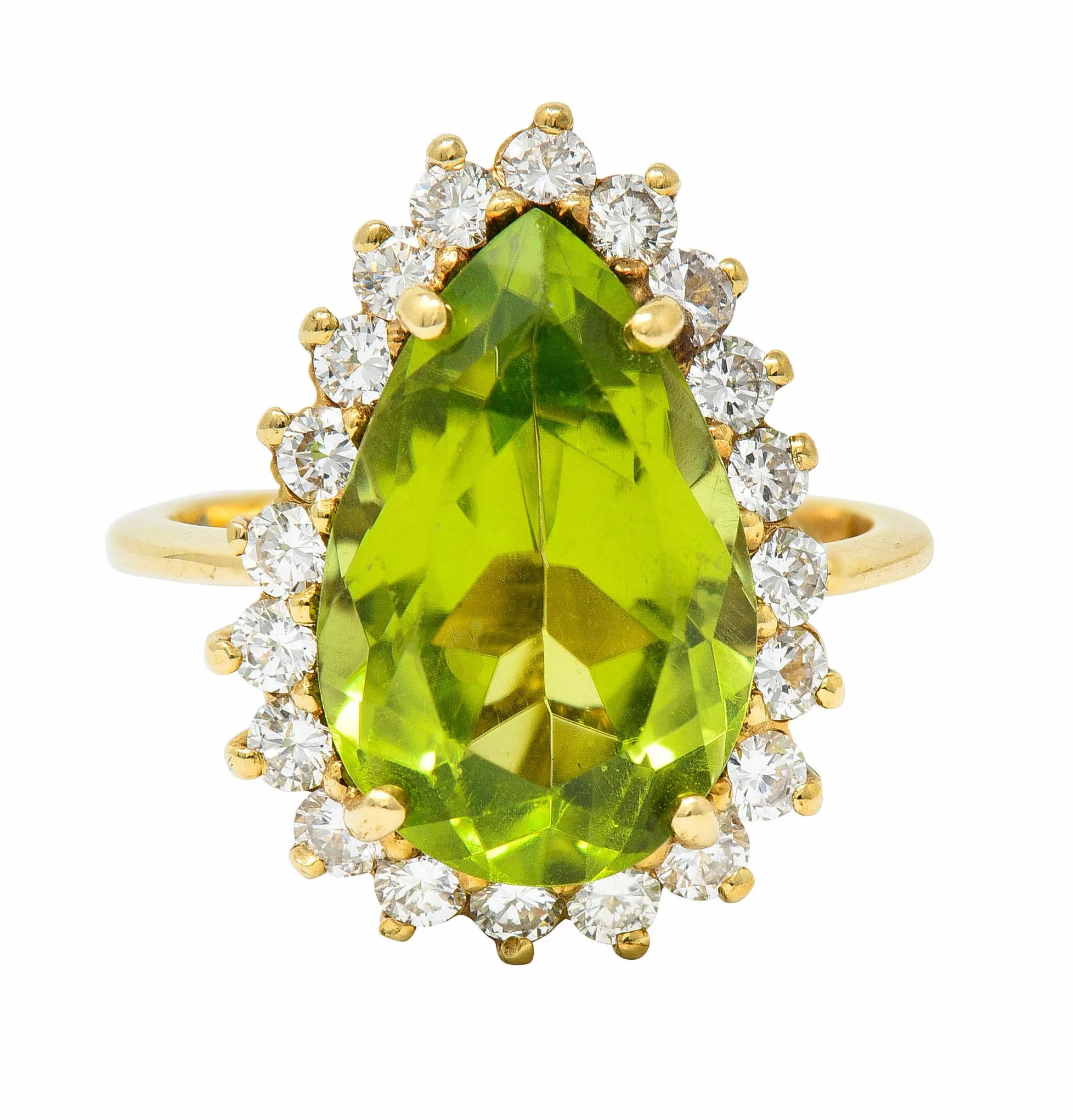 Vintage 5.60 CTW Peridot Diamond 14 Karat Gold Pear Cluster Ring