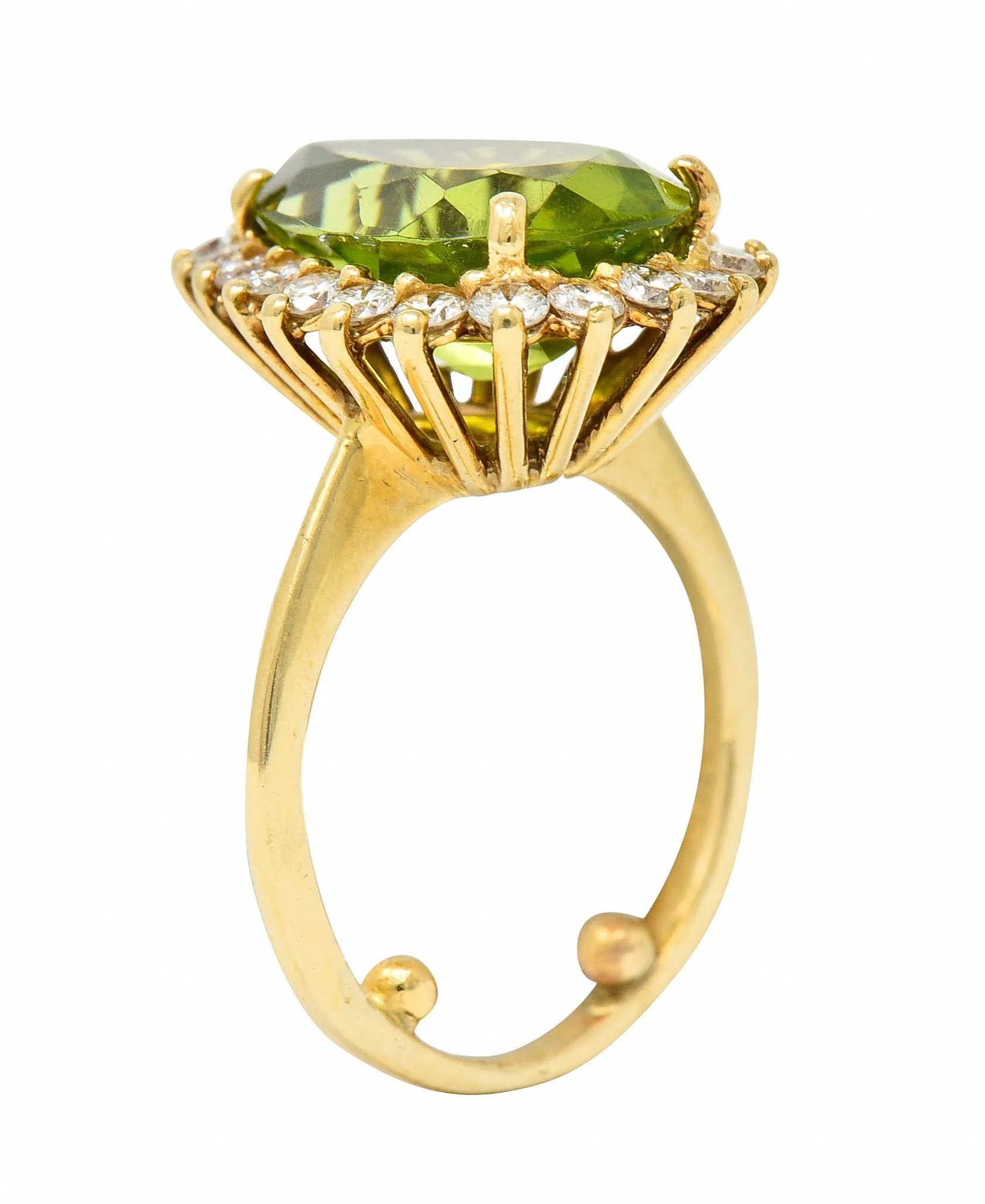 Vintage 5.60 CTW Peridot Diamond 14 Karat Gold Pear Cluster Ring