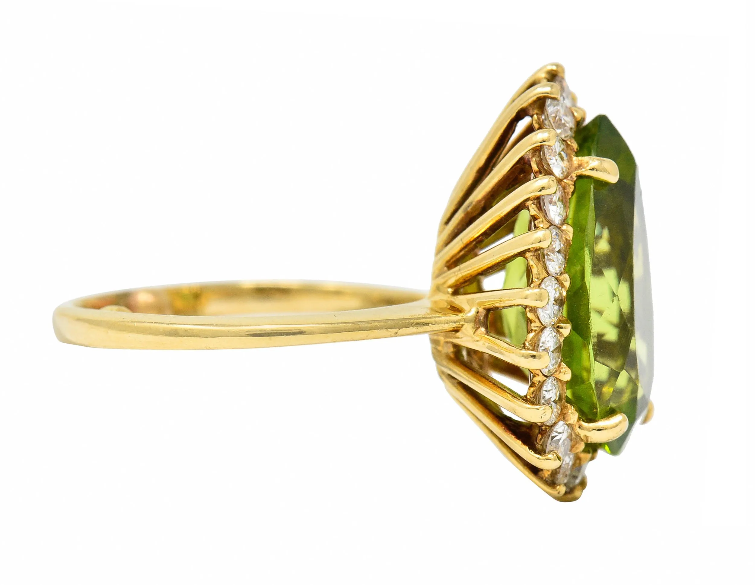 Vintage 5.60 CTW Peridot Diamond 14 Karat Gold Pear Cluster Ring