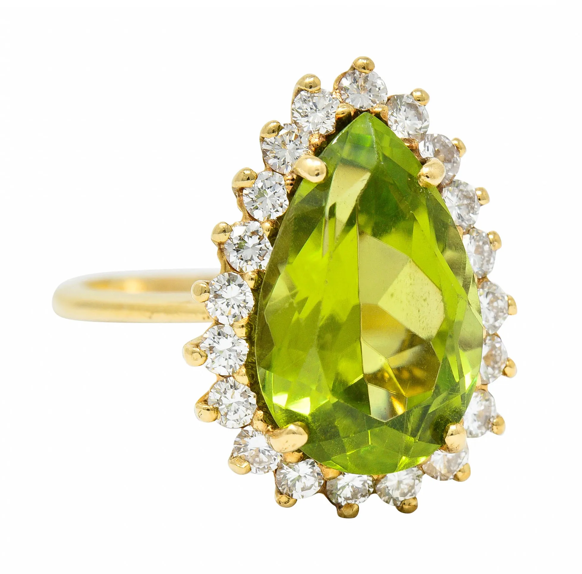 Vintage 5.60 CTW Peridot Diamond 14 Karat Gold Pear Cluster Ring