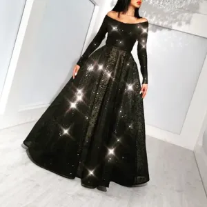 vintage black prom dresses lace appliqué beaded elegant long sleeve prom gown vestidos de fiesta