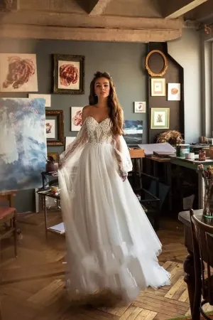 Vintage Bohemia Wedding Dresses Off The Shoulder Bridal Robes Sweetheart A-Line Gowns Lace Appliques Vestidos De Novia