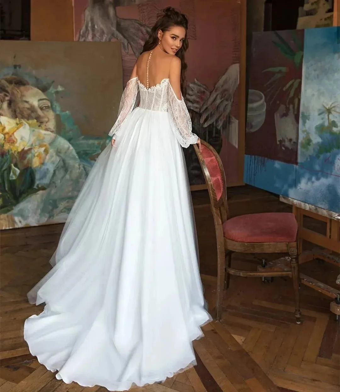 Vintage Bohemia Wedding Dresses Off The Shoulder Bridal Robes Sweetheart A-Line Gowns Lace Appliques Vestidos De Novia