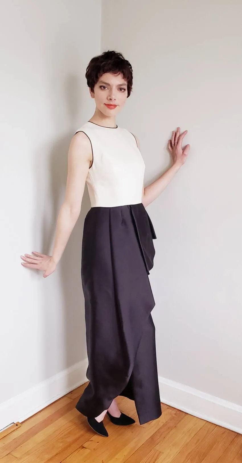 Vintage Christian Dior Evening Dress Silk Satin Ruffled Peplum /Designer Sleeveless Ankle Length Party Dress Black White Red Carpet Gala  SM