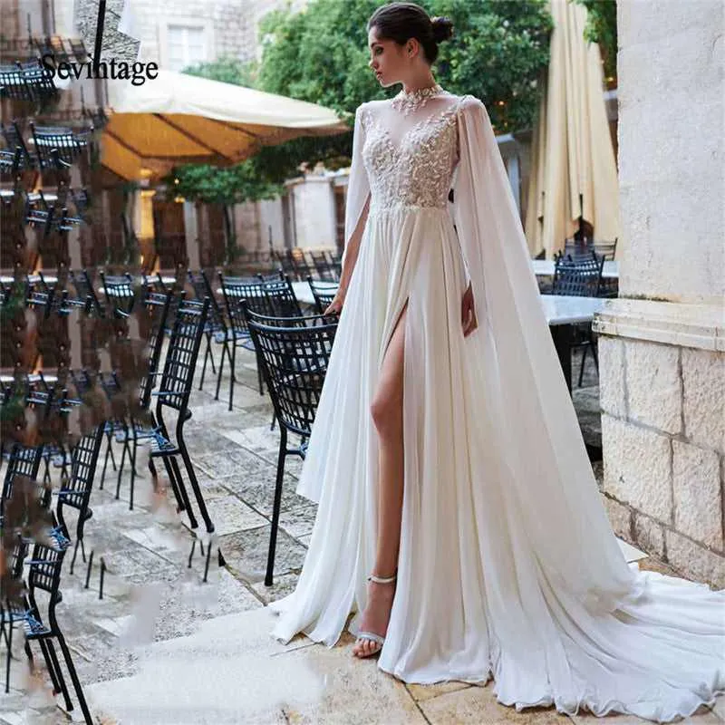 Vintage High Neck Chiffon Boho Backless Wedding Dresses Plus Size Beach Lace