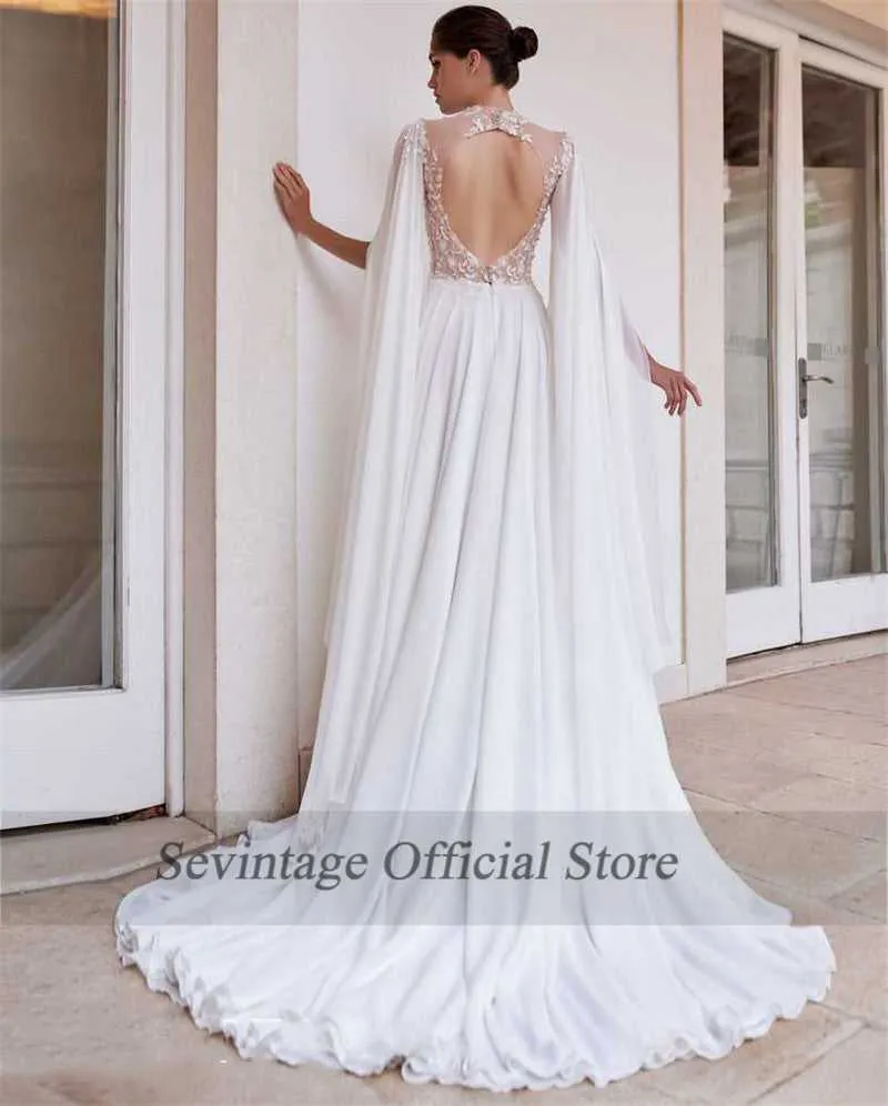 Vintage High Neck Chiffon Boho Backless Wedding Dresses Plus Size Beach Lace