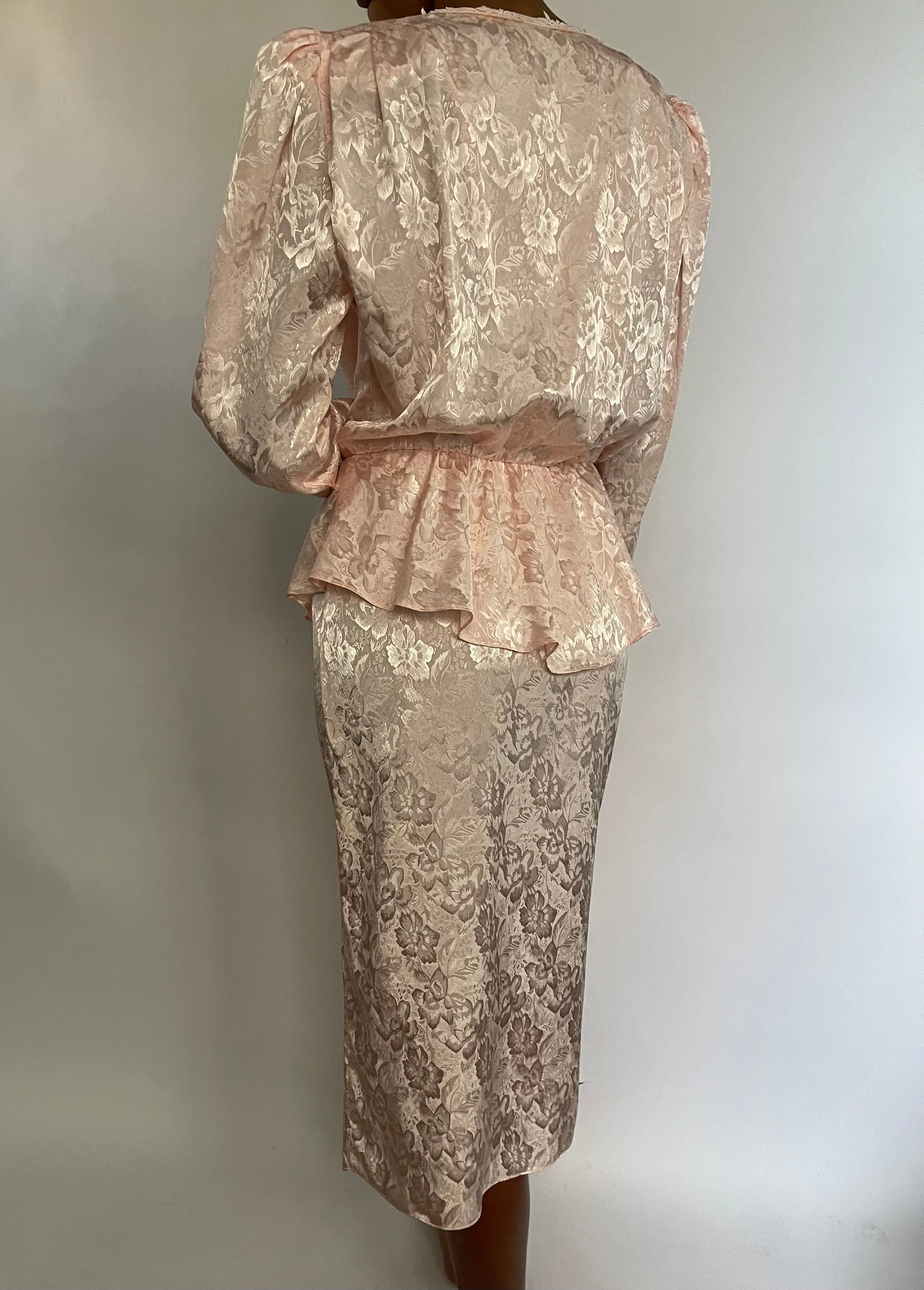 VINTAGE PALE PINK JACQUARD MIDI DRESS - SIZE S