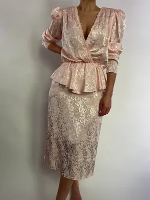 VINTAGE PALE PINK JACQUARD MIDI DRESS - SIZE S