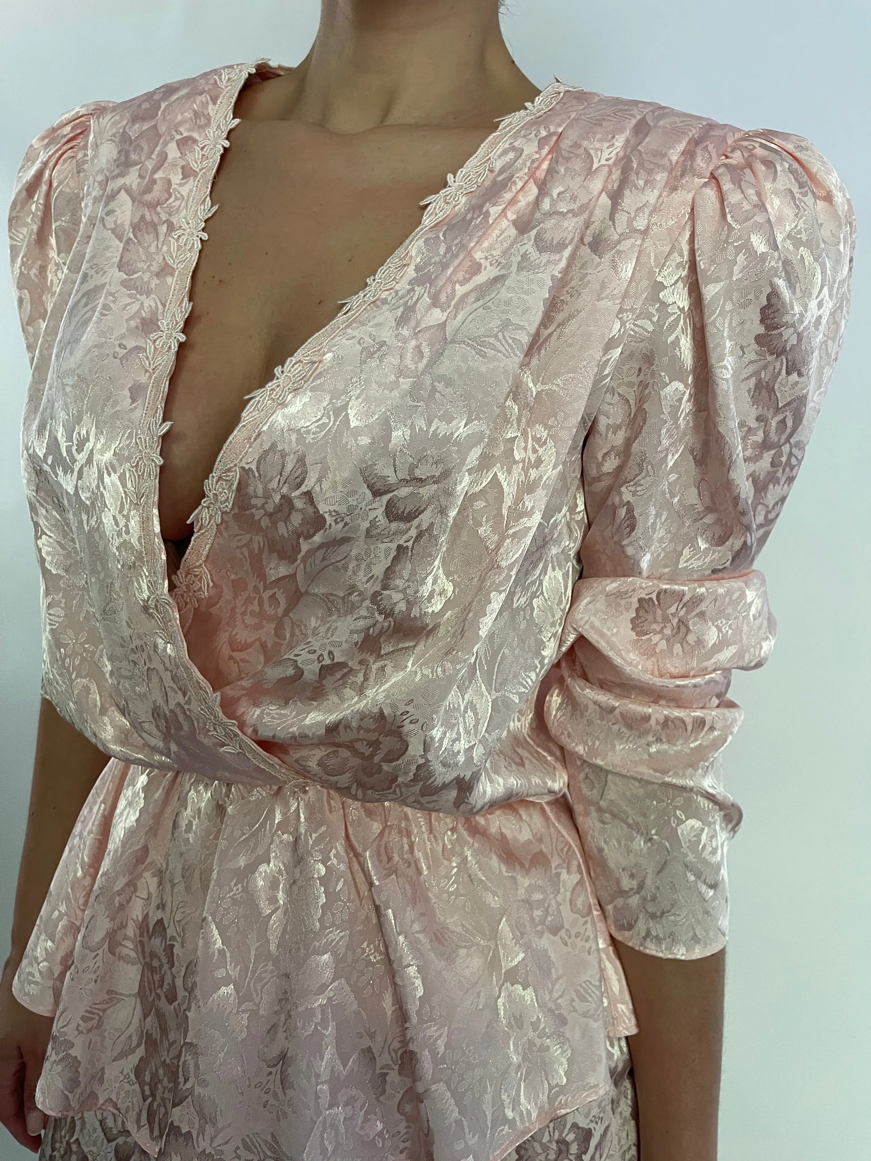VINTAGE PALE PINK JACQUARD MIDI DRESS - SIZE S