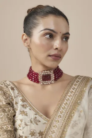 vivinia BY VIDHI MEHRA Antara Gold Plated Red Womens Beaded Choker Necklace Set (Freesize)
