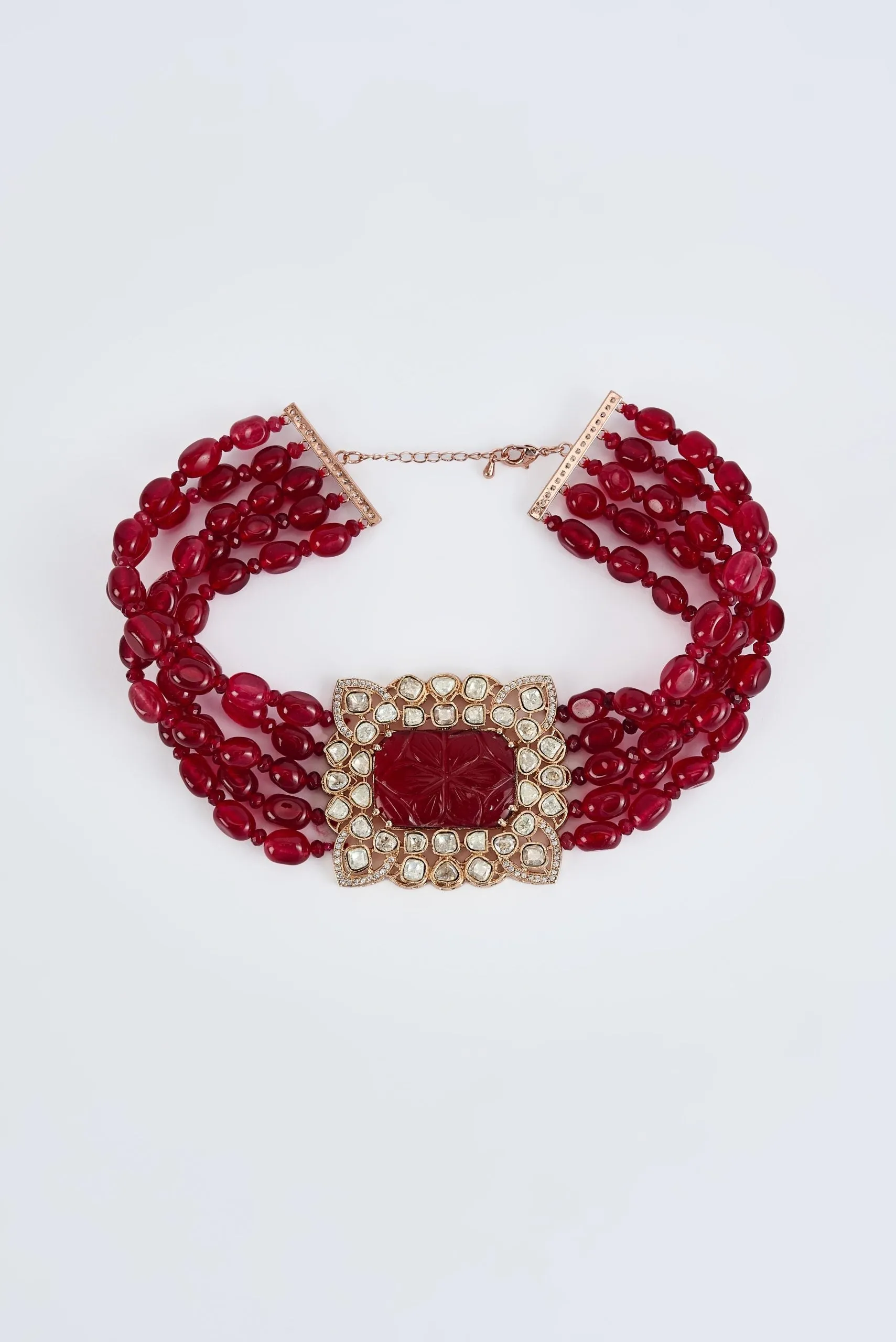 vivinia BY VIDHI MEHRA Antara Gold Plated Red Womens Beaded Choker Necklace Set (Freesize)