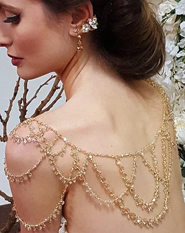 Wedding back jewellery - draped gold crystal shoulder cape - Diva by Kezani - BUY or HIRE