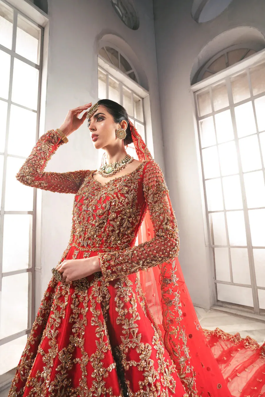 Wedding Dress Red Lehenga choli with long Tail Dupatta
