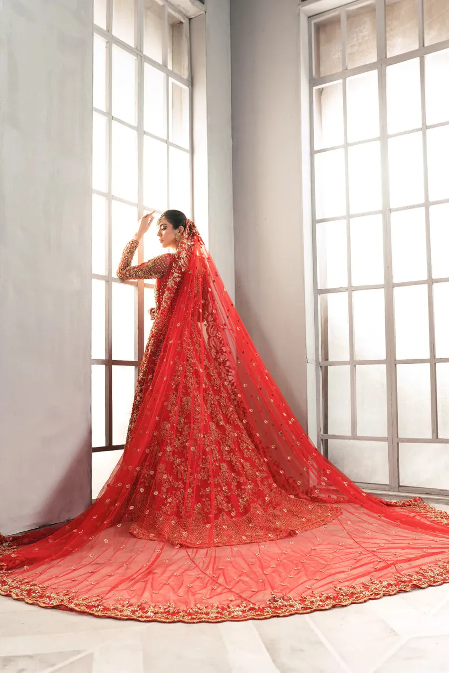 Wedding Dress Red Lehenga choli with long Tail Dupatta