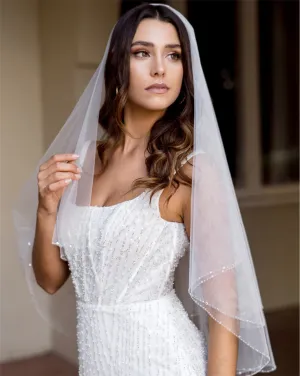 wedding veil - extra sparkle crystal and bugle beaded edge - Demi at Kezani