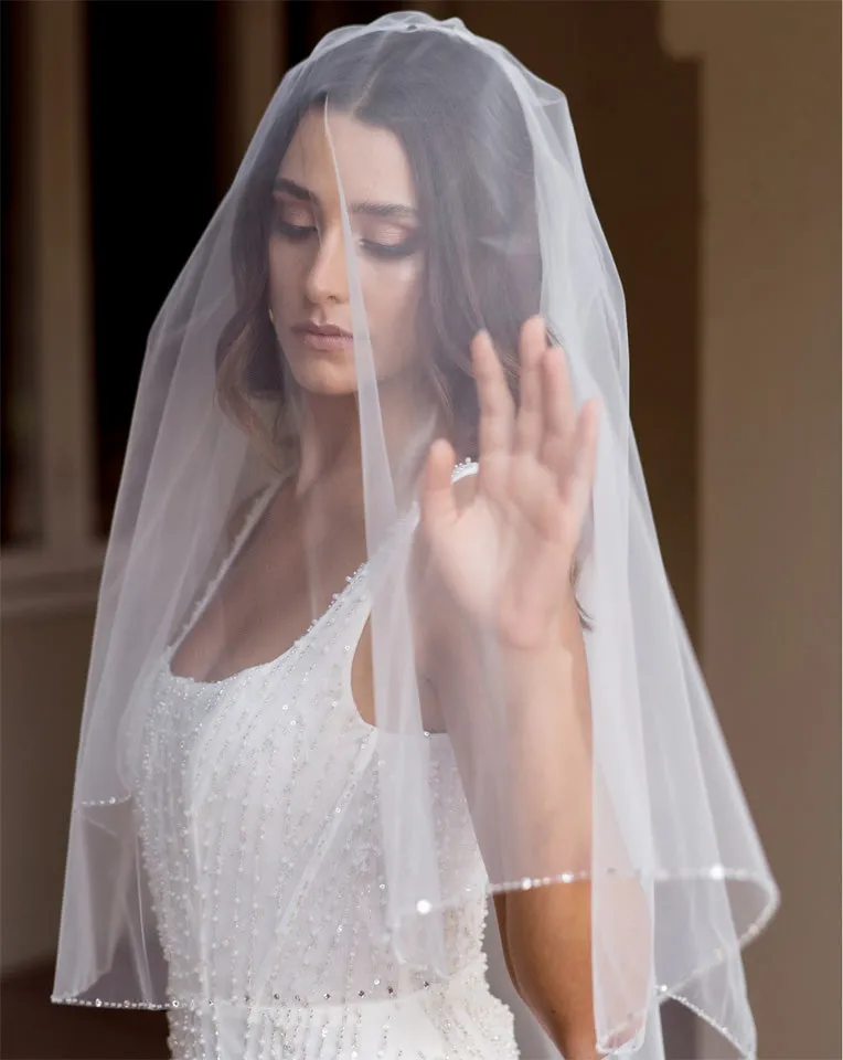 wedding veil - extra sparkle crystal and bugle beaded edge - Demi at Kezani