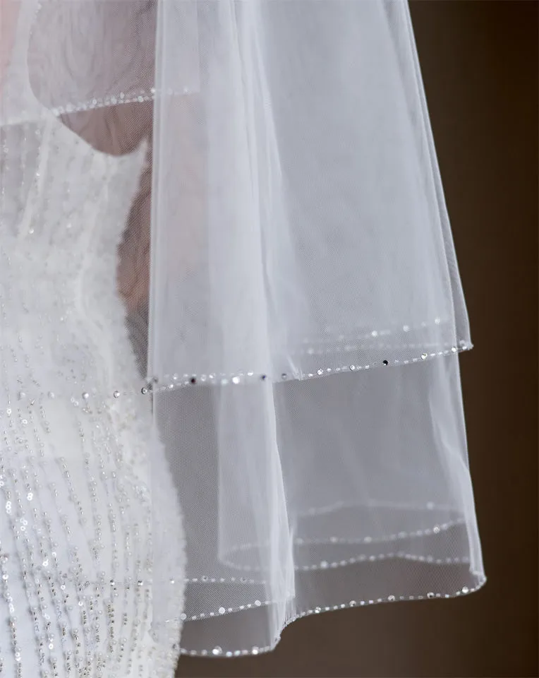 wedding veil - extra sparkle crystal and bugle beaded edge - Demi at Kezani