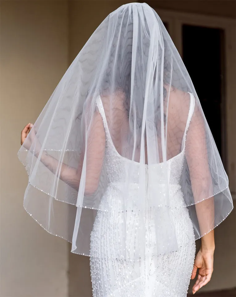wedding veil - extra sparkle crystal and bugle beaded edge - Demi at Kezani