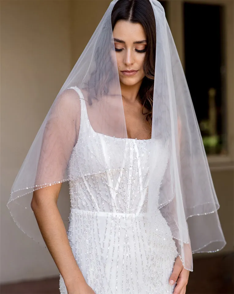wedding veil - extra sparkle crystal and bugle beaded edge - Demi at Kezani