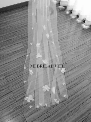Wedding Veil with Flower, Beach Boho Petal Bridal Veil, Hand Sew Flower Mi Bridal