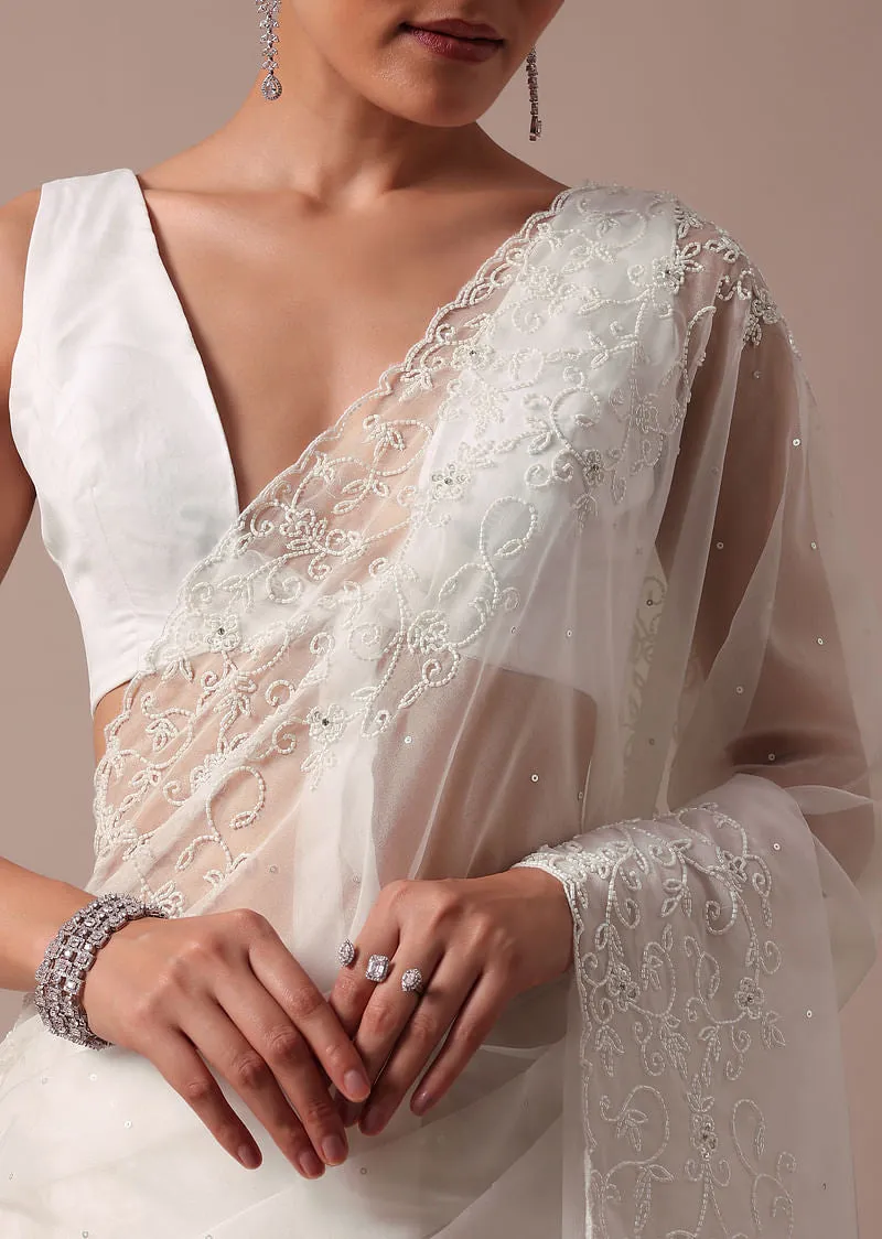 White Embroidered Organza Saree