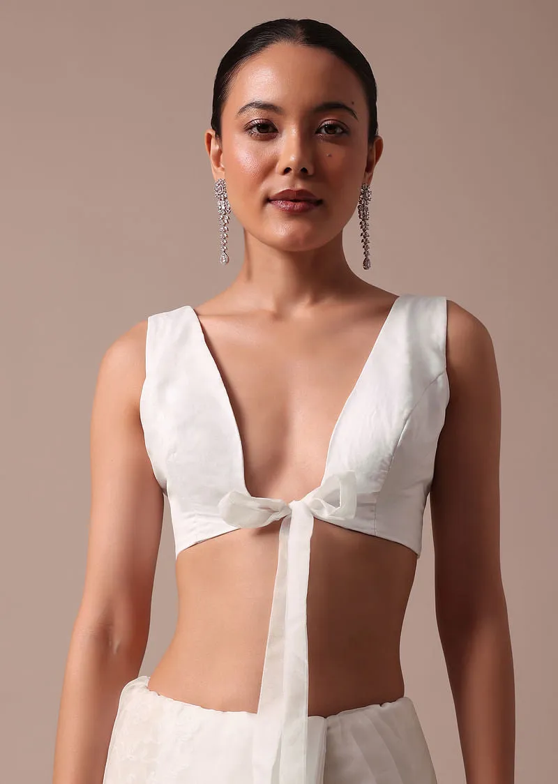White Embroidered Organza Saree