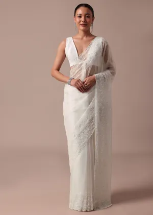 White Embroidered Organza Saree