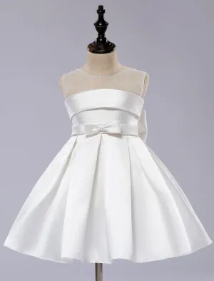 White flower girl dress Tutu Toddlers Short Satin Pageant Dinner Dress