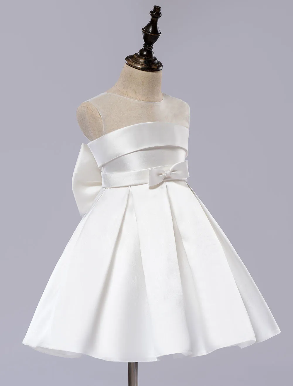 White flower girl dress Tutu Toddlers Short Satin Pageant Dinner Dress