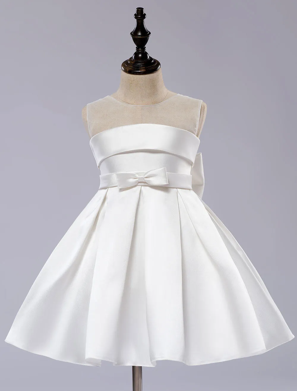 White flower girl dress Tutu Toddlers Short Satin Pageant Dinner Dress