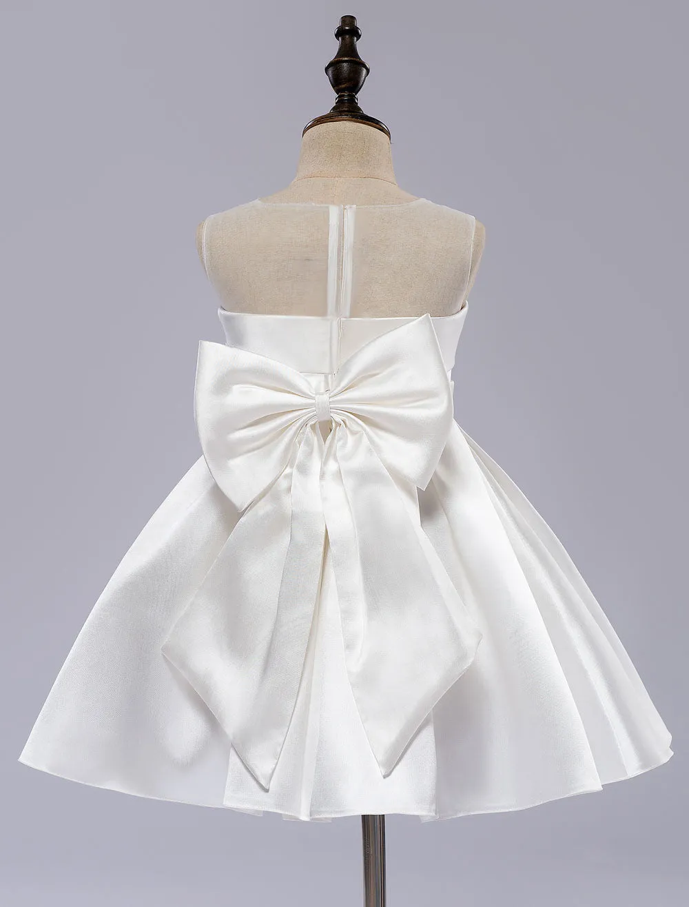 White flower girl dress Tutu Toddlers Short Satin Pageant Dinner Dress