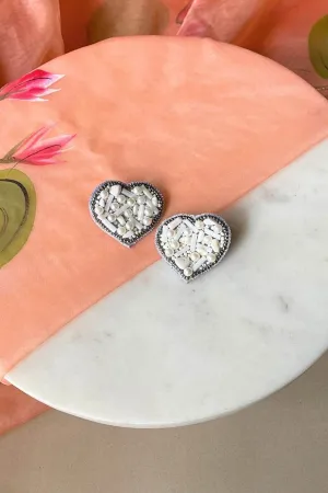 White Heart Beads Stud Earrings