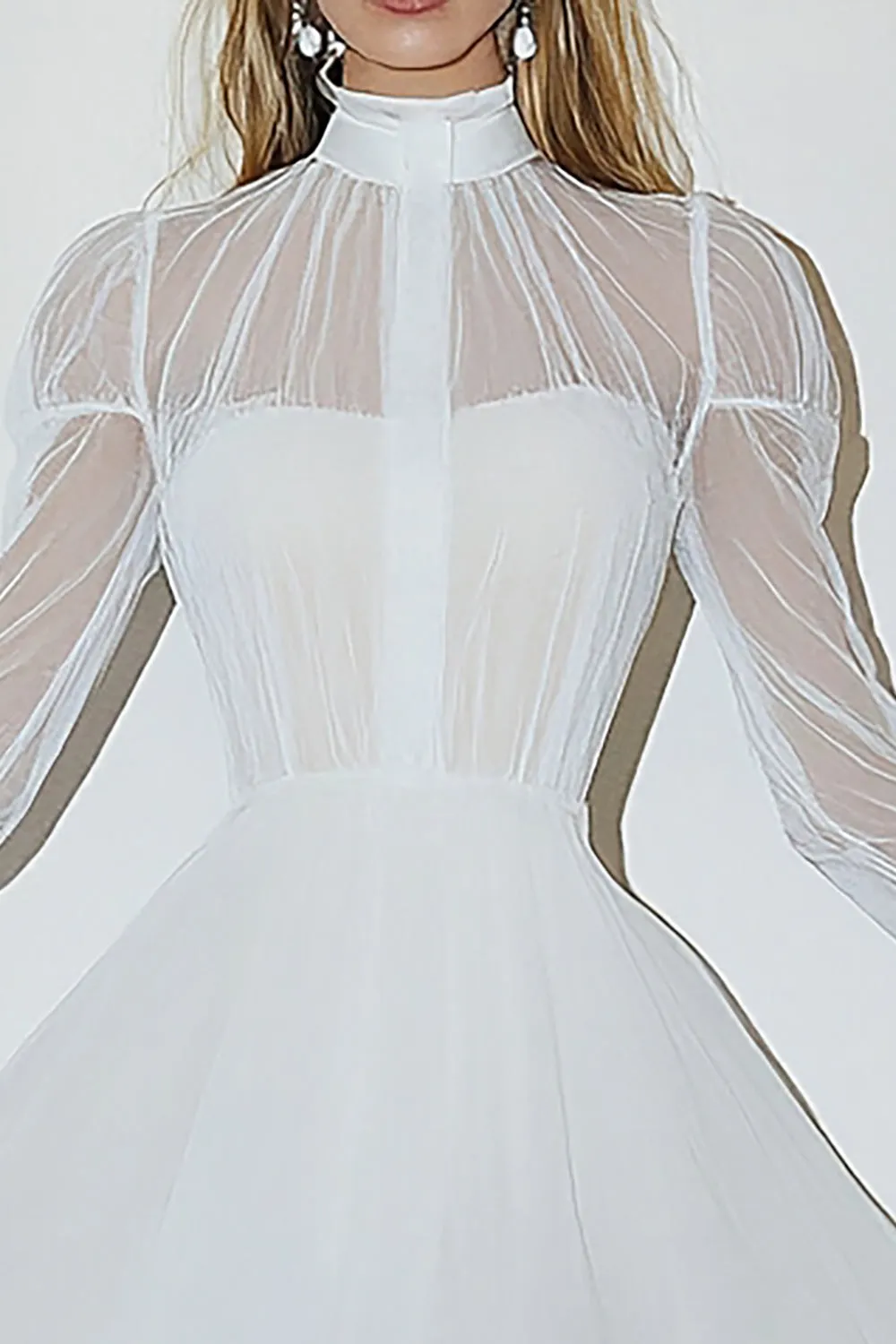 White High Neck A Line Long Sleeves Graduation Dress