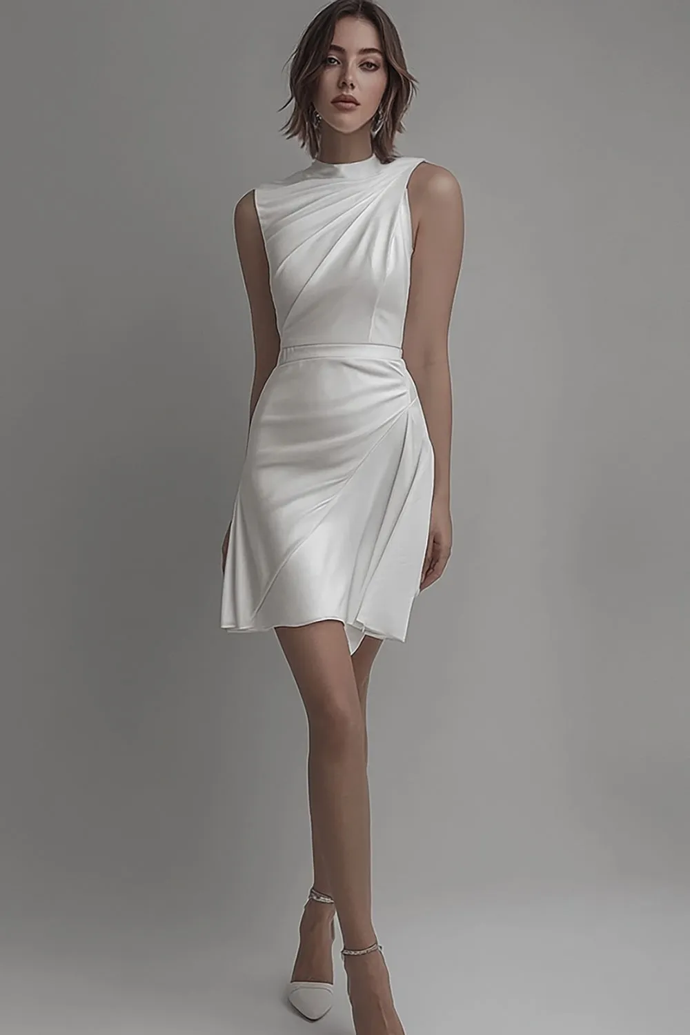 White High Neck Bodycon Short Graduation Dress