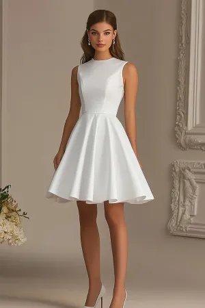 White High Neck Satin Short A Line Graduation Dress