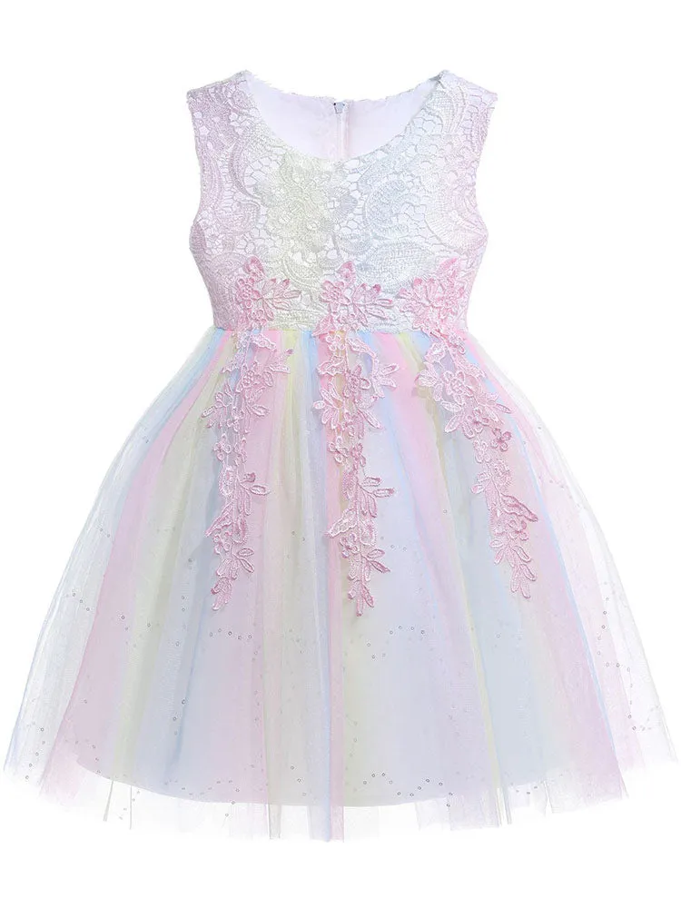 White Jewel Neck Cotton Sleeveless Short A-Line Embroidered flower girl dresses