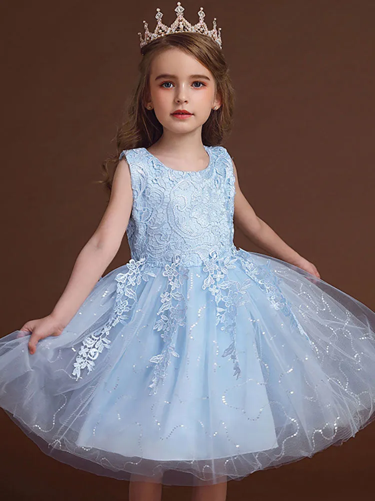 White Jewel Neck Cotton Sleeveless Short A-Line Embroidered flower girl dresses