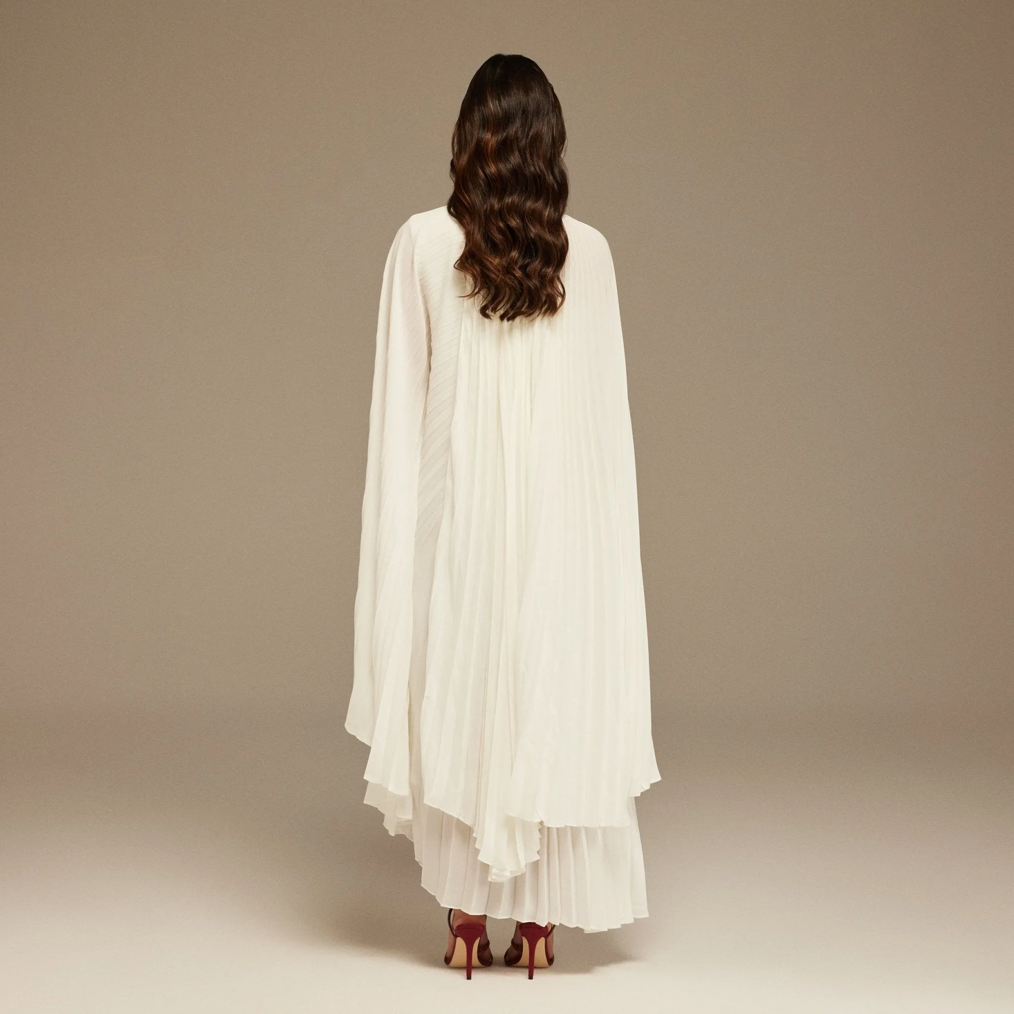 White Pleated Cape Midi Dress