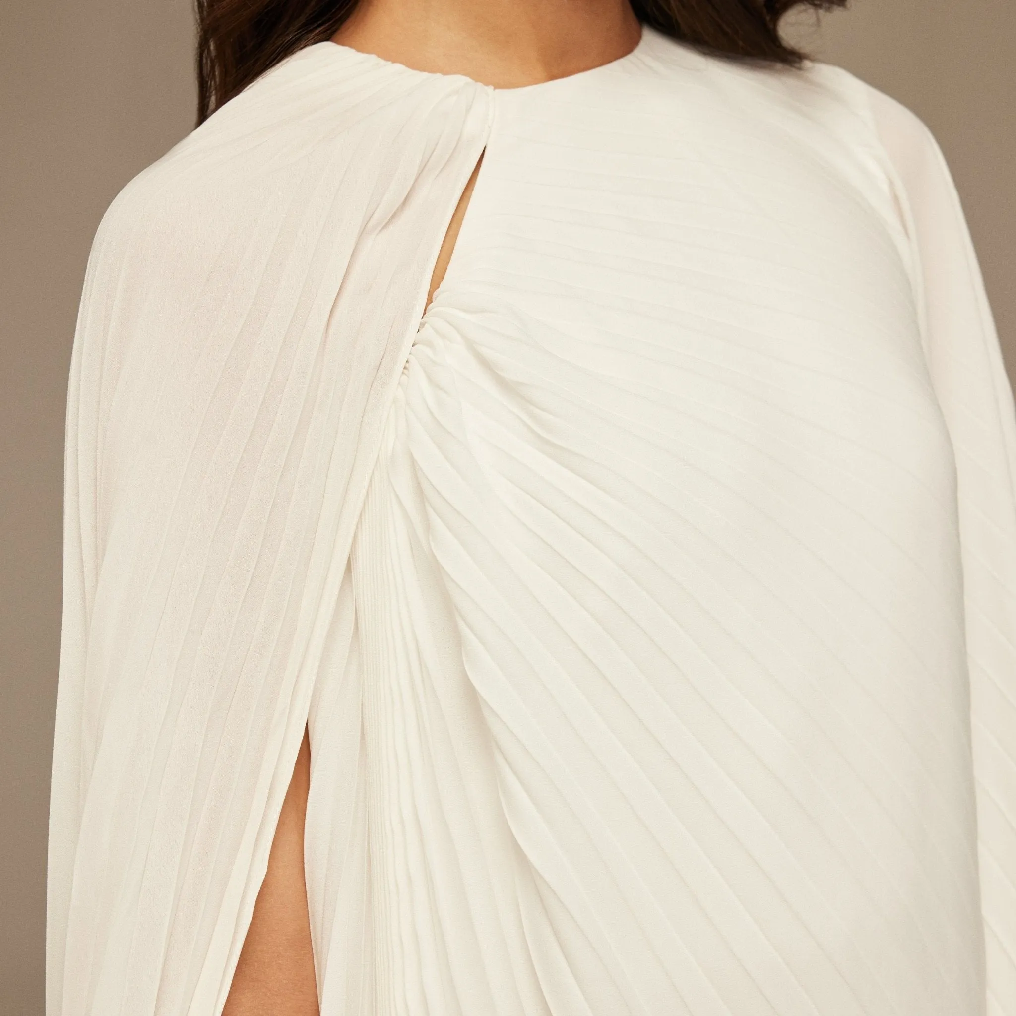White Pleated Cape Midi Dress