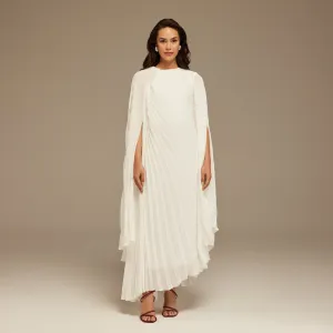 White Pleated Cape Midi Dress