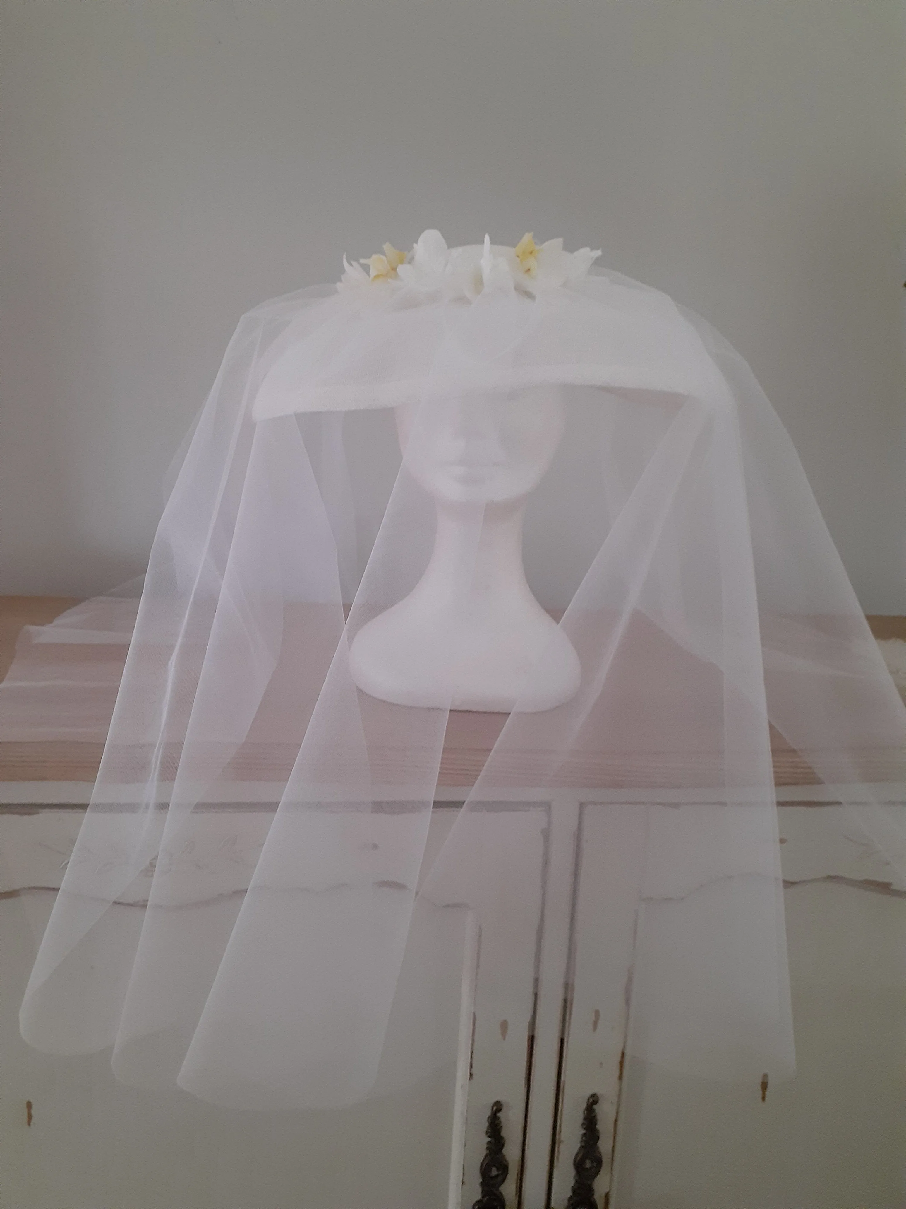 White sinamay bridal hat