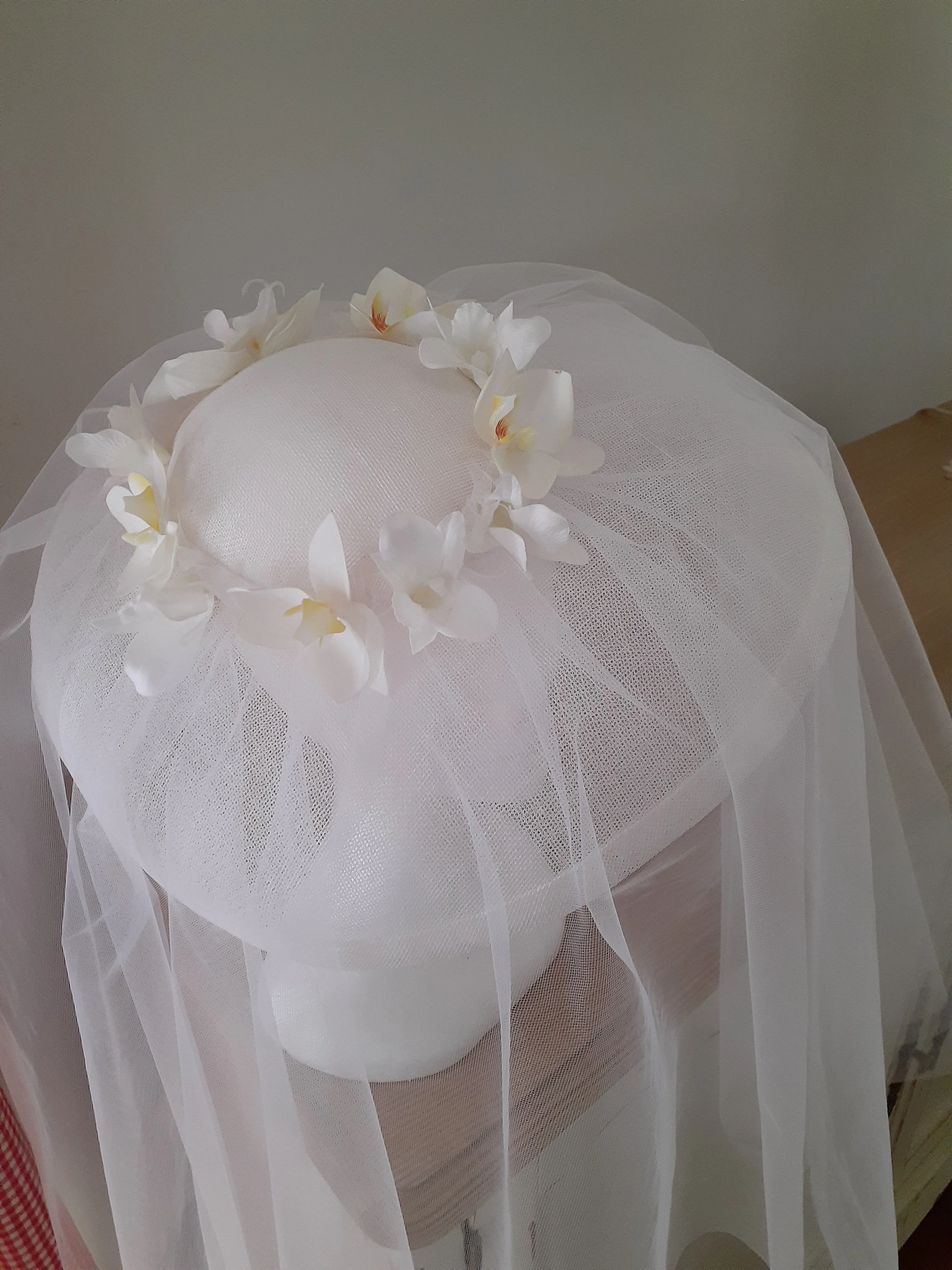 White sinamay bridal hat